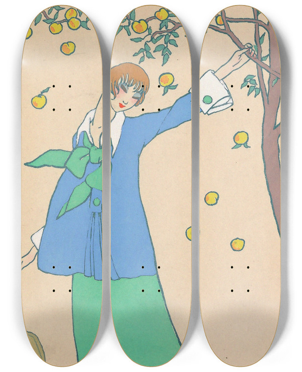 Triptych art skateboard deck of Georges Lepape Le Verger by Georges Lepape (1887-1971)