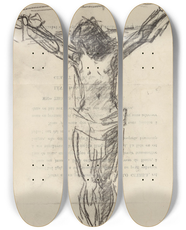 Triptych art skateboard deck of Jeanjacques Henner Crucifixion by Jean-Jacques Henner (1829-1905)