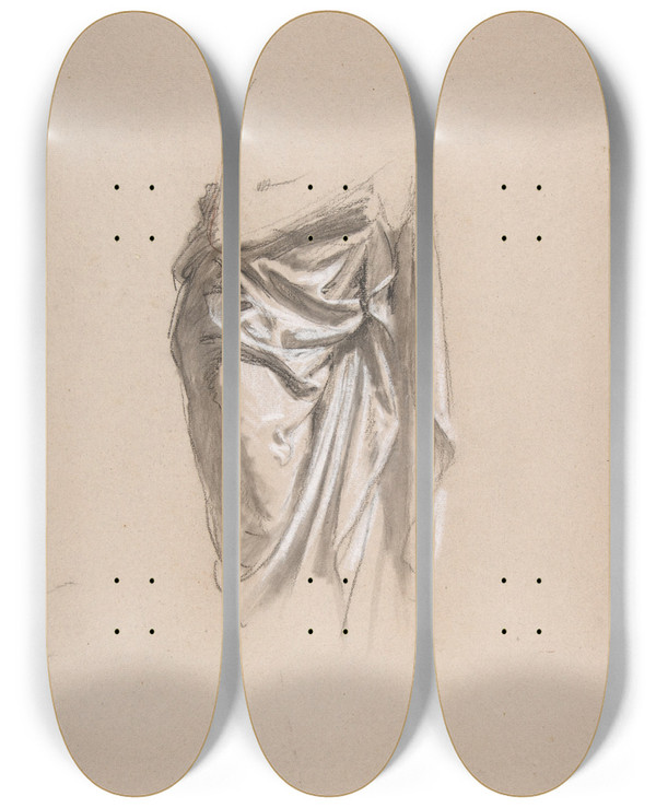 Triptych art skateboard deck of Isidore Pils Drapery Study For Clovis by Isidore Pils (1815-1875)