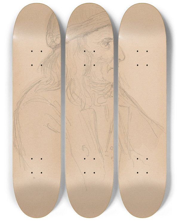 Triptych art skateboard deck of Adolph Tidemand Male Portrait_1 by Adolph Tidemand (1814-1876)