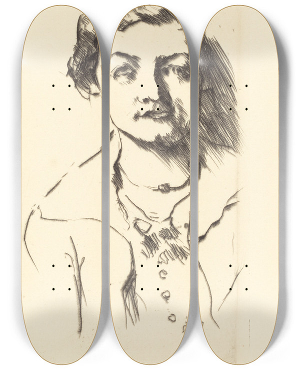 Triptych art skateboard deck of Lovis Corinth Portrait Of A Young Lady Anneliese Halbe by Lovis Corinth (1858-1925)