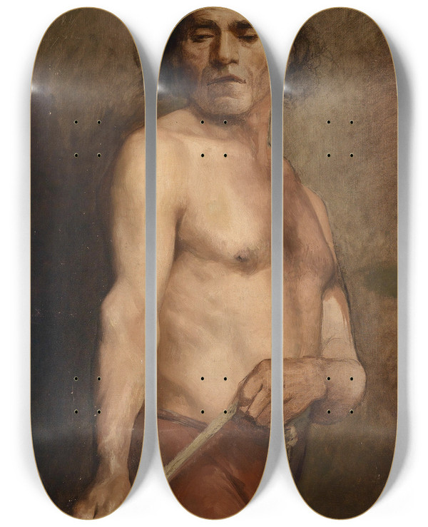 Triptych art skateboard deck of Anna Biliskabohdanowicz A Male Nude Standing by Anna Bilinska Bohdanowicz (1857-1893)