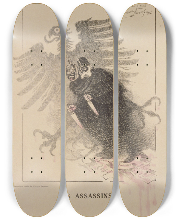Triptych art skateboard deck of Maurice Louis Henri Neumont 1914 Les Assassins by Maurice Louis Henri Neumont (1868-1930)