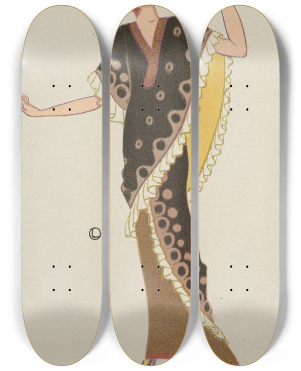 Triptych art skateboard deck of Otto Friedrich Carl Lendecke Fashion Mode 8 by Otto Friedrich Carl Lendecke (1886-1918)