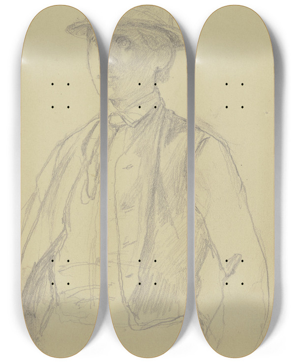 Triptych art skateboard deck of Jakob Becker Studie Eines Bauernburschen by Jakob Becker (1810-1872)