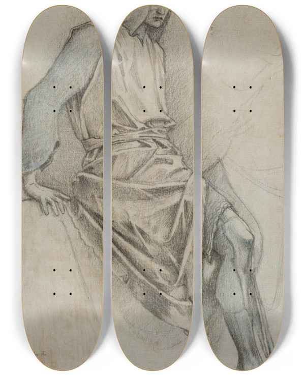 Triptych art skateboard deck of Sir Edward Coley Burnejones Study For The Failure Of Gawain From The Holy Grail Tapestries by Sir Edward Coley Burne-Jones (1833-1898)