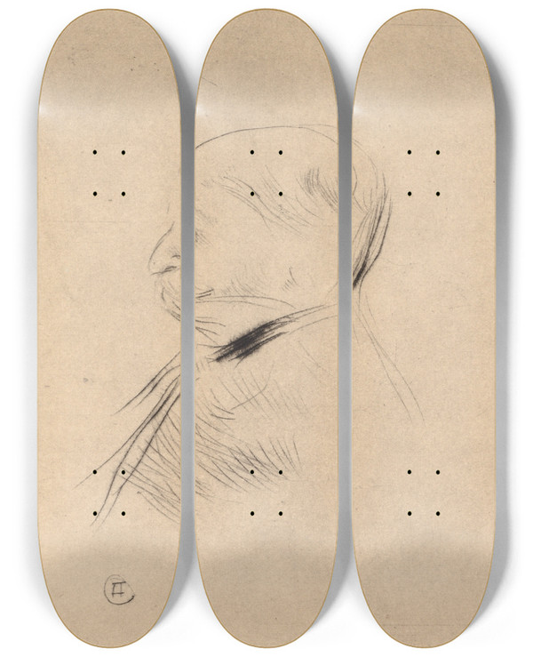 Triptych art skateboard deck of Henri De Toulouselautrec Portrait Of A Man Portrait Dun Homme by Henri de Toulouse-Lautrec (1864-1901)