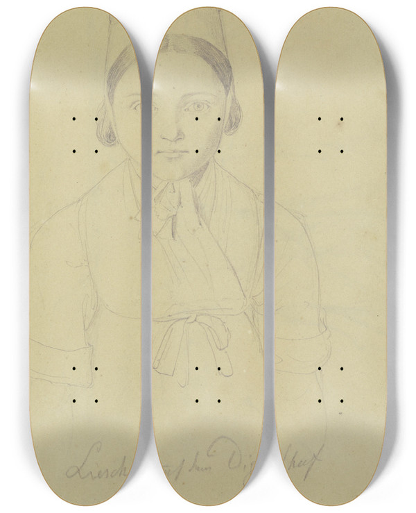 Triptych art skateboard deck of August Lucas Bildnis Eines Bauernmdchens by August Lucas (1803-1863)