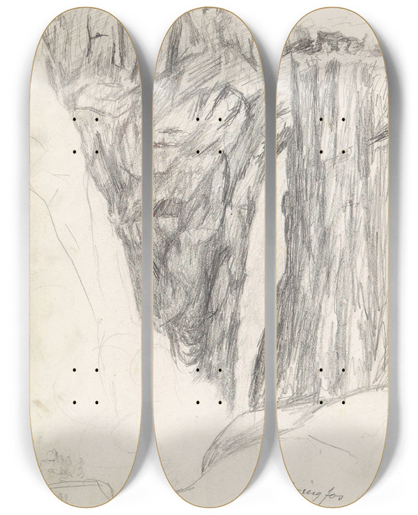 Triptych art skateboard deck of Hans Gude Vringsfossen by Hans Gude (1825-1903)