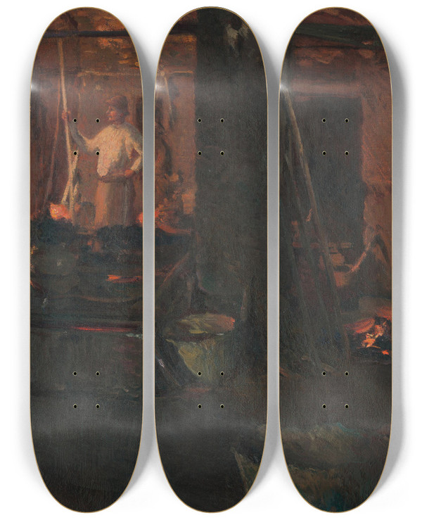 Triptych art skateboard deck of Dominik Skuteck Hutnk by Dominik Skutecky (1849-1921)