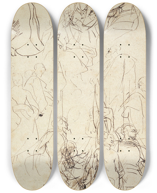 Triptych art skateboard deck of Peter Paul Rubens The Virgin Adored By Saints by Peter Paul Rubens (1577-1640)