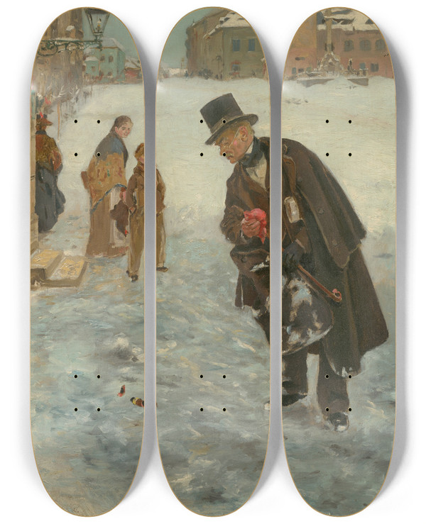 Triptych art skateboard deck of Dominik Skuteck Ahko Sa Smia Druhmu by Dominik Skutecky (1849-1921)