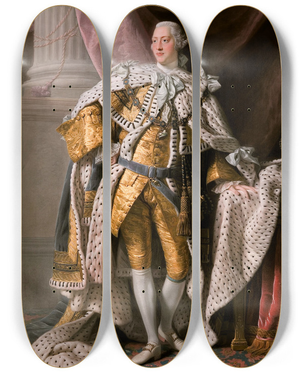 Triptych art skateboard deck of Allan Ramsay King George Iii In Coronation Robes by Allan Ramsay (1713-1784)