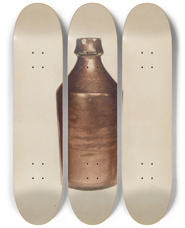 Triptych art skateboard deck of Arthur Stewart Beer Bottle by Arthur Stewart