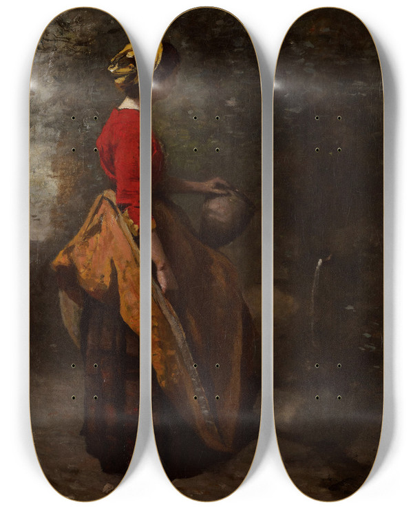 Triptych art skateboard deck of Jeanbaptistecamille Corot Peasant Girl At The Spring by Jean-Baptiste-Camille Corot (1796-1875)