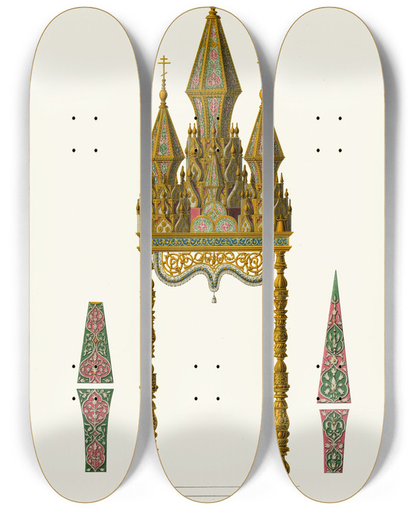 Triptych art skateboard deck of Fedor Grigoryevich Solntsev Sen Nad Prestolom Tserkvi Grebnevskoi Bozhiei Materi by Fedor Grigoryevich Solntsev (1801-1892)