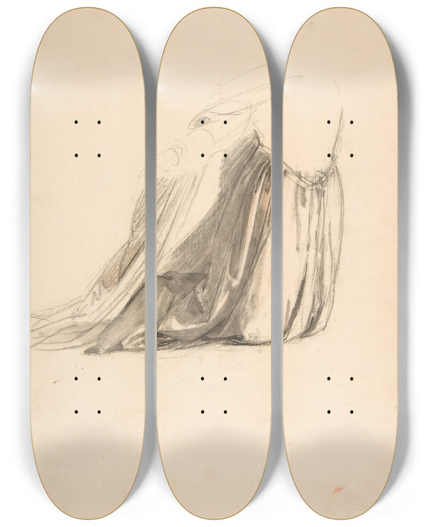 Triptych art skateboard deck of Isidore Pils Drapery Study For Sainte Clotilde by Isidore Pils (1815-1875)