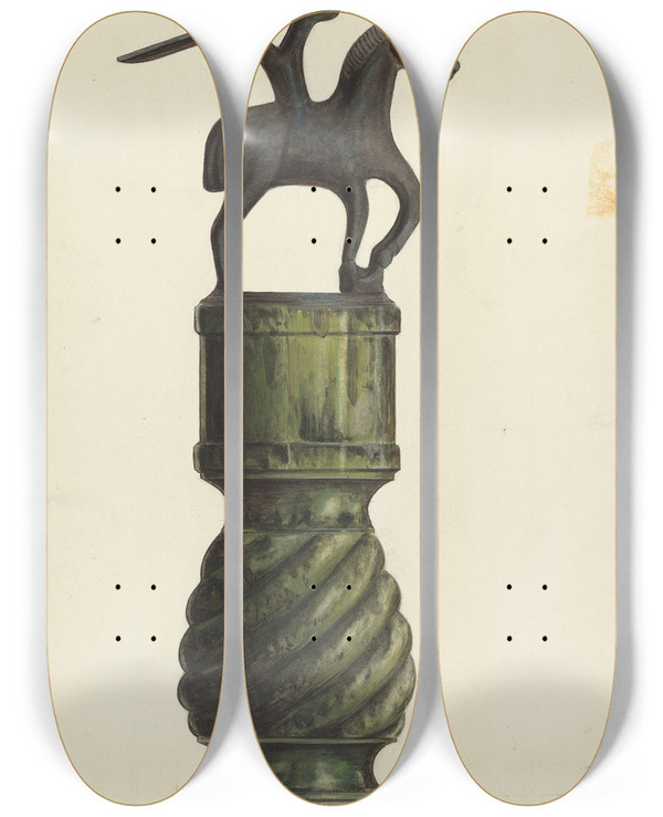 Triptych art skateboard deck of Stanley Mazur Shoe Shine Foot Rest_1 by Stanley Mazur