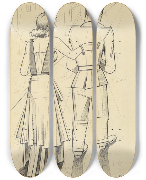 Triptych art skateboard deck of Karl Wiener Abschied by Karl Wiener (1901-1949)