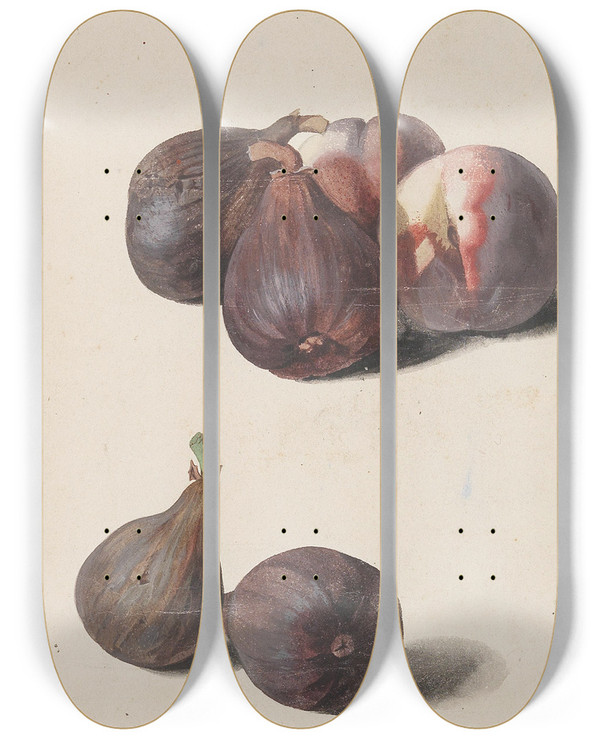 Triptych art skateboard deck of Leopold Zinngger Feigen Und Pfirsiche by Leopold Zinnogger (1811-1872)