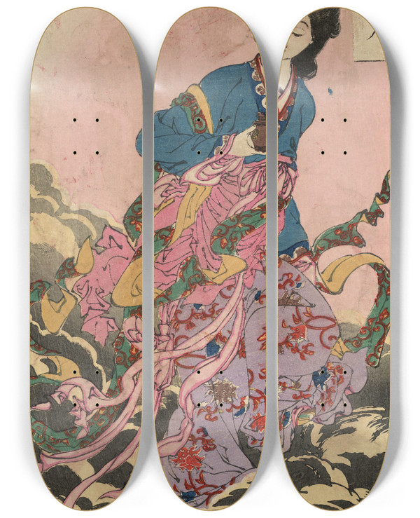 Triptych art skateboard deck of Tsukioka Yoshitoshi Jga Hongetsu_2 by Tsukioka Yoshitoshi (1839-1892)