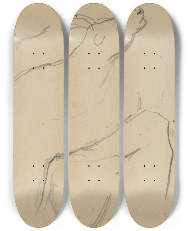 Triptych art skateboard deck of Paul Gauguin Studies Of A Cow Verso by Paul Gauguin (1848-1903)