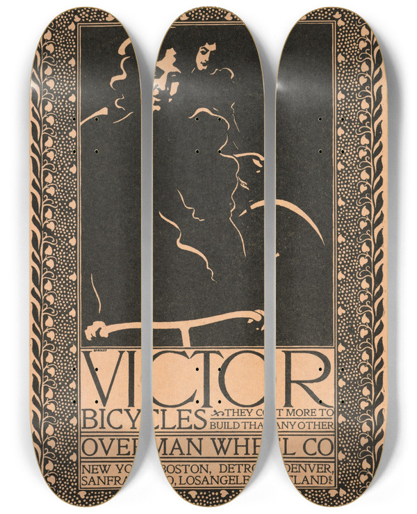 Triptych art skateboard deck of Will Bradley Victor Bicycles Overman Wheel Co_2 by Will Bradley (1868-1962)