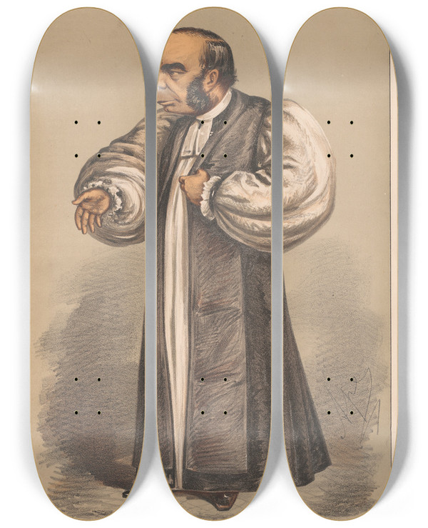 Triptych art skateboard deck of Carlo Pellegrini Clergy If Eloquence Could Justify Injustice He Would Have Saved The Irish Church Bishop Of Petersborough 3 July 1869 by Carlo Pellegrini (1839-1889)