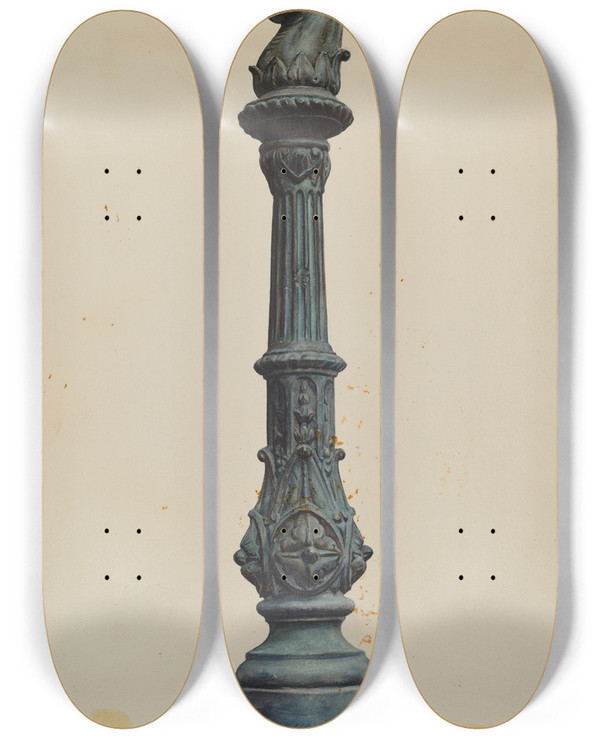 Triptych art skateboard deck of Elizabeth Fairchild Horse Head Hitching Post by Elizabeth Fairchild