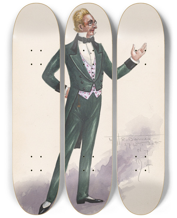 Triptych art skateboard deck of Will R Barnes Picklesnitz Act Iimilton Lusk by Will R Barnes (1939)