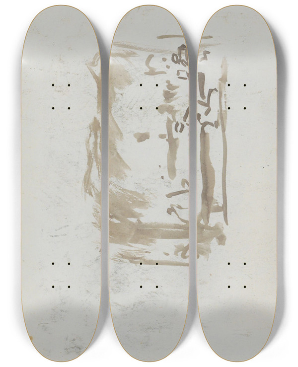 Triptych art skateboard deck of Marius Bauer Figuren Op Een Podium by Marius Bauer (1867-1932)