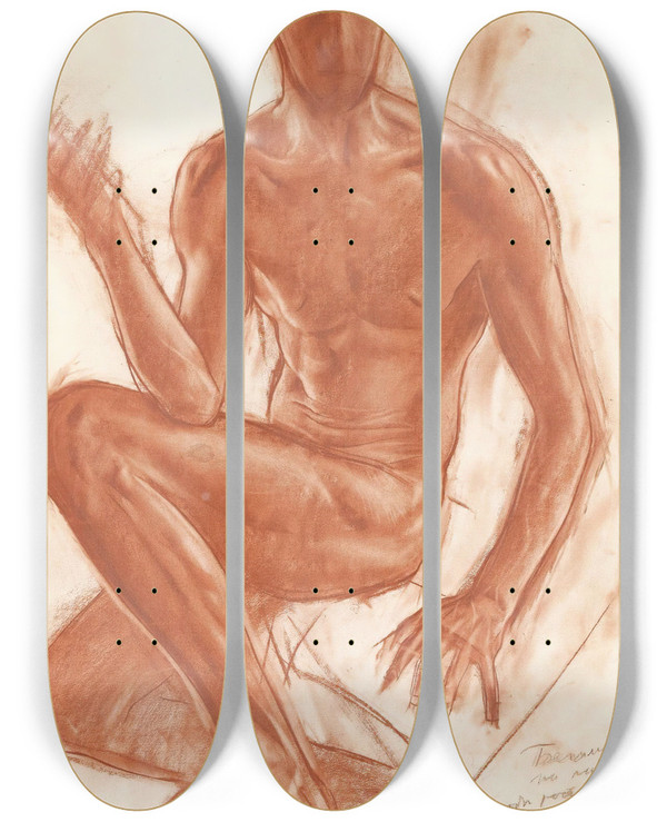 Triptych art skateboard deck of Alexandre Jacovleff Selfportrait by Alexandre Jacovleff (1887-1938)