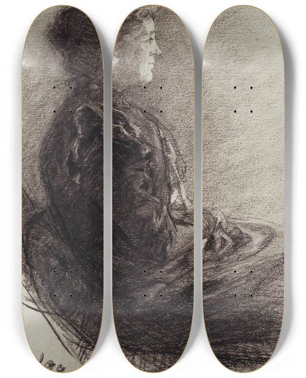 Triptych art skateboard deck of Louis Eysen Bildnis Der Tante Mary Eysen by Louis Eysen (1843-1899)
