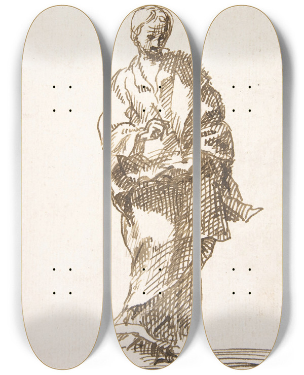Triptych art skateboard deck of Pedro Duque Y Cornejo Standing Figure Of An Evangelist by Pedro Duque Y Cornejo (1677-1757)