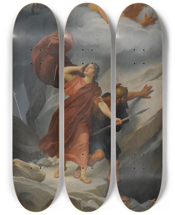 Triptych art skateboard deck of Andreas Groll Dido Und Aeneas by Andreas Groll (1850-1907)
