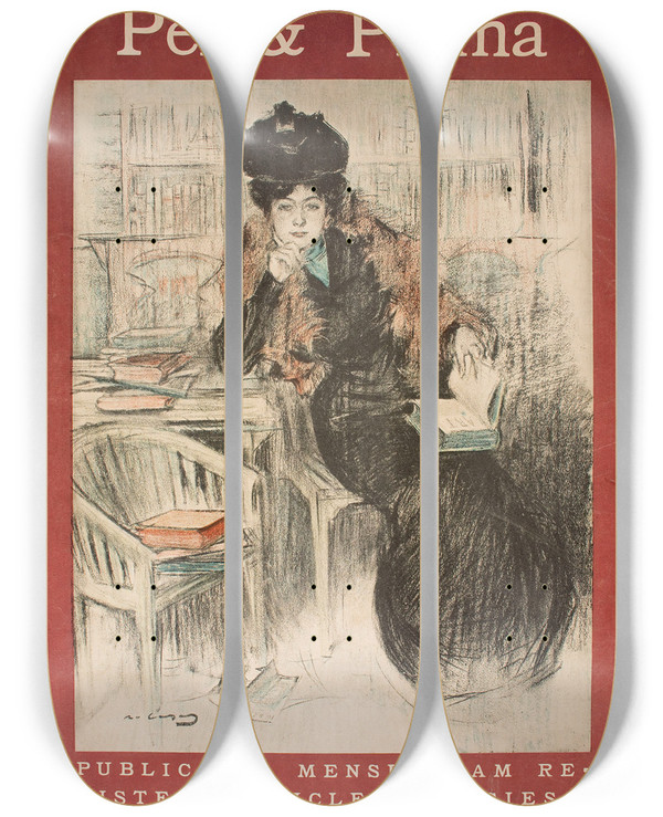 Triptych art skateboard deck of Ramn Casas Pl And Ploma by Ramon Casas (1866-1932)