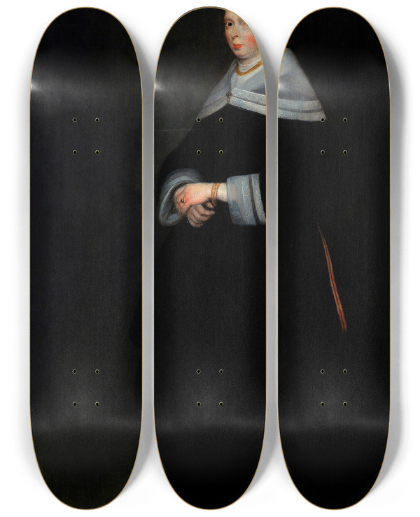 Triptych art skateboard deck of Gerard Ter Borch Portrait Of A Lady by Gerard Ter Borch (1617-1681)