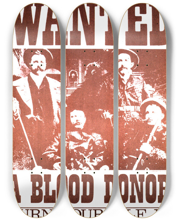 Triptych art skateboard deck of National Institutes Of Health Wanted A Blood Donor by National Institutes Of Health (1887)