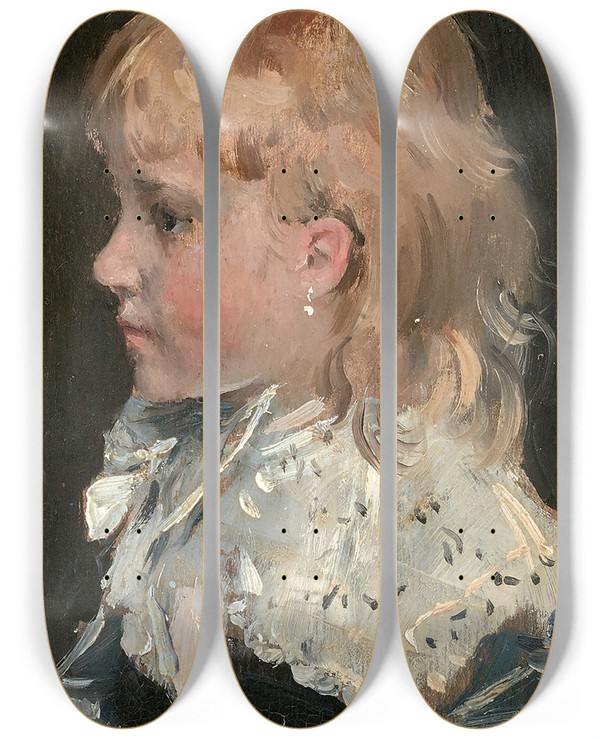 Triptych art skateboard deck of Alfred Stevens Portrait Dalice Gamby by Alfred Stevens (1817-1875)