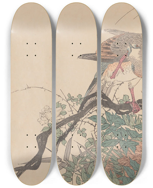 Triptych art skateboard deck of Imao Keinen Keinen Kach Gafu Pl115 by Imao Keinen (1845-1924)