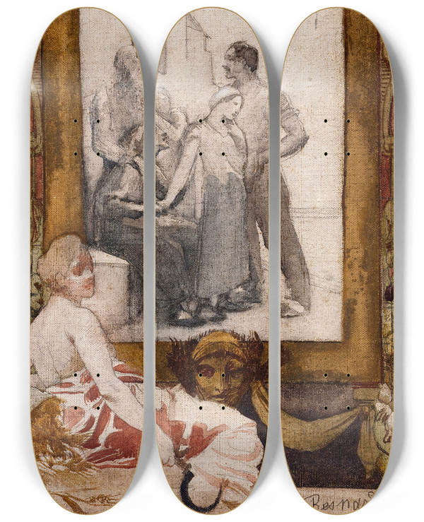 Triptych art skateboard deck of Albert Besnard Let by Albert Besnard (1849-1934)