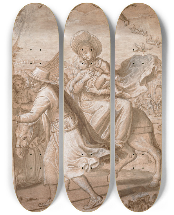 Triptych art skateboard deck of Gregorio Pagani The Flight Into Egypt by Gregorio Pagani (1558-1605)