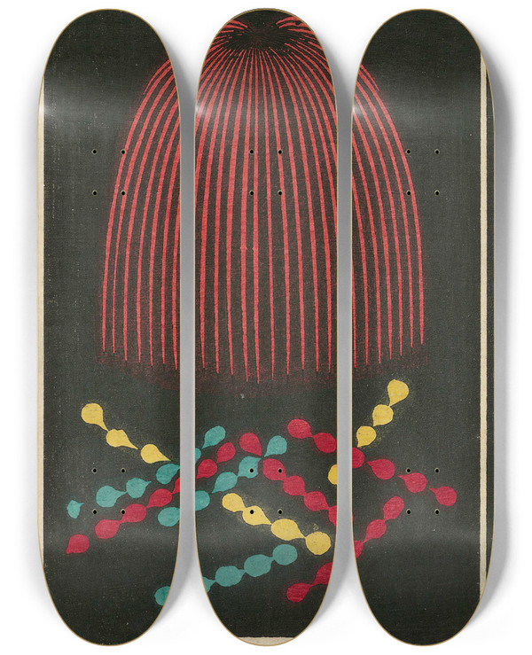 Triptych art skateboard deck of Jinta Hirayama Night Fireworks No 60 by Jinta Hirayama (19-)