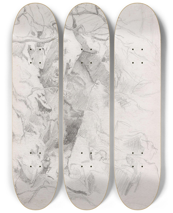 Triptych art skateboard deck of Hans Gude Conway Falls by Hans Gude (1825-1903)