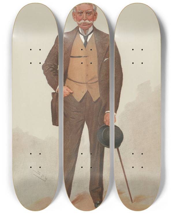 Triptych art skateboard deck of Leslie Matthew Ward Military And Navy A Keeper Of The Tower Lieutenantgeneral Sir George Luck December 4 1907 by Leslie Matthew Ward (1851-1922)