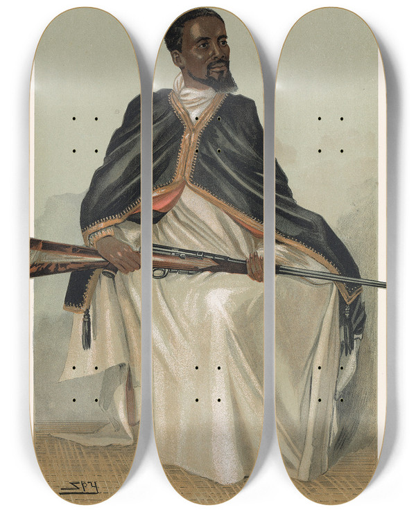 Triptych art skateboard deck of Leslie Matthew Ward An Abysinnian General Hh Ras Makunan by Leslie Matthew Ward (1851-1922)