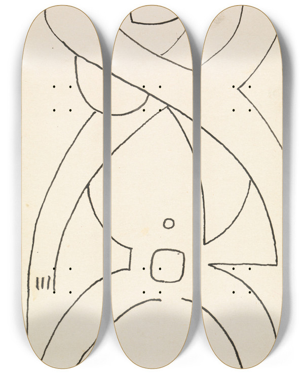 Triptych art skateboard deck of Henri Gaudierbrzeska Figure Study For A Relief Design by Henri Gaudier-Brzeska (1891-1915)