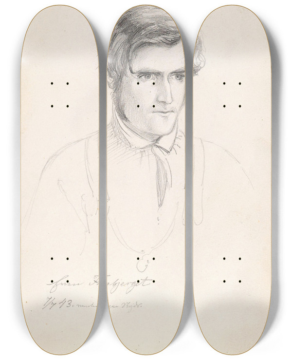 Triptych art skateboard deck of Adolph Tidemand Even Fanbjerget_2 by Adolph Tidemand (1814-1876)