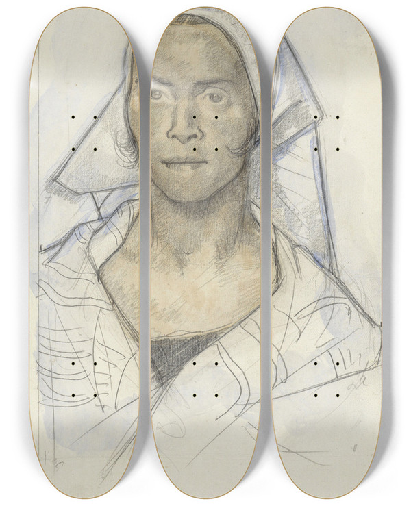 Triptych art skateboard deck of Richard Nicolas Roland Holst Portret Van Een Vrouw Met Hoofddoek_1 by Richard Nicolaus Roland Holst (1868-1938)