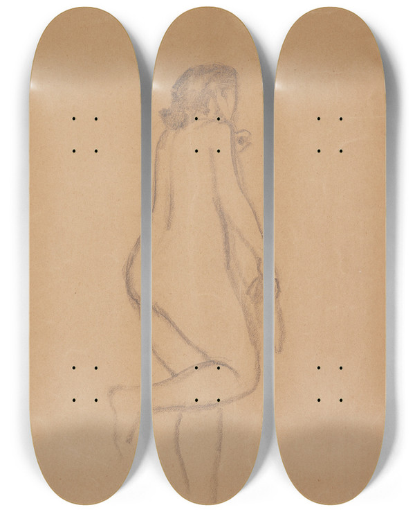 Triptych art skateboard deck of Harald Giersing Stende Kvindelig Model Set Skrt Bagfra by Harald Giersing (1881-1927)